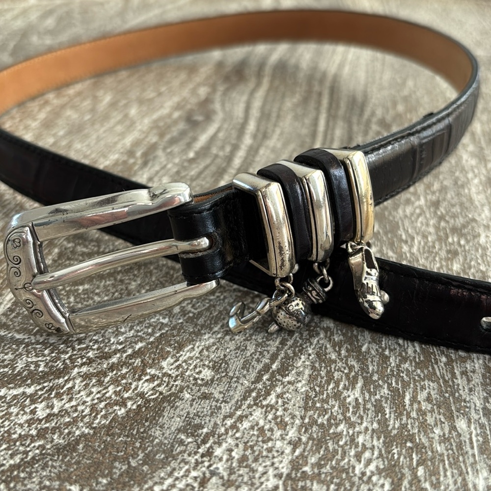 BRIGHTON Golf Charm Belt Women Size M 30 Black Croc Embossed Leather